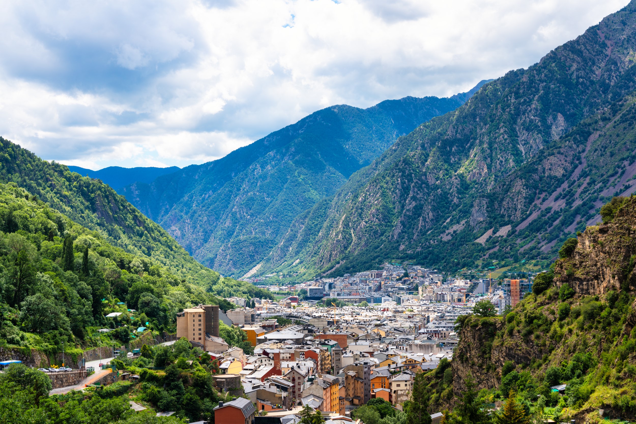 aerial view of the city of Andorra la Vella, capital of Andorra."r"n